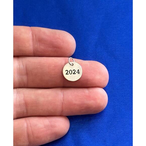 Sterling Silver 2024 Round Charm, Silver Stamped 2024 Round Charm - Picture 1 of 8